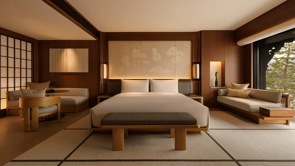 The neutral-toned suite at Capella Kyoto 