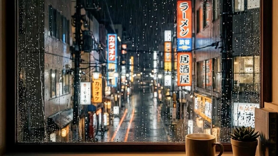 Tokyo Rainy Night Window 🌧️ Neon Lights & Rain on Glass