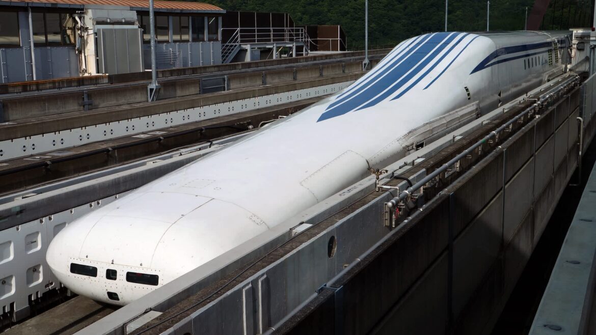 A high-speed maglev train in Japan.