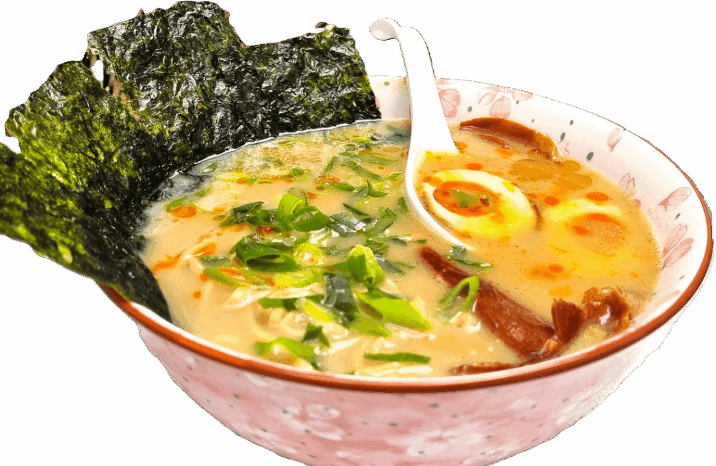 Homemade tonkotsu, teriyaki salmon and curry