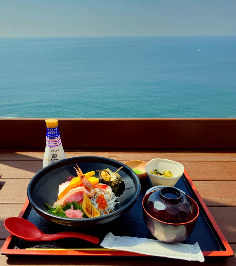 Seafood bowl and horse mackerel sashimi