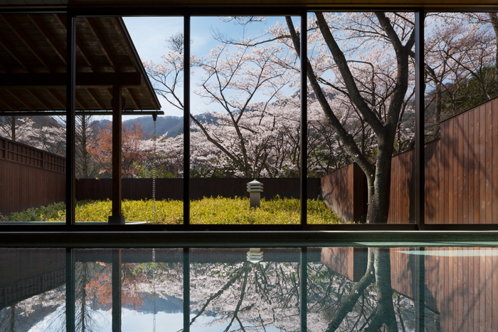 Big Cherry Blossom View of the Grand Bathroom Enjoyed at Hoshino Resort Kai Kinugawa / Photo = Hoshino Resort Group