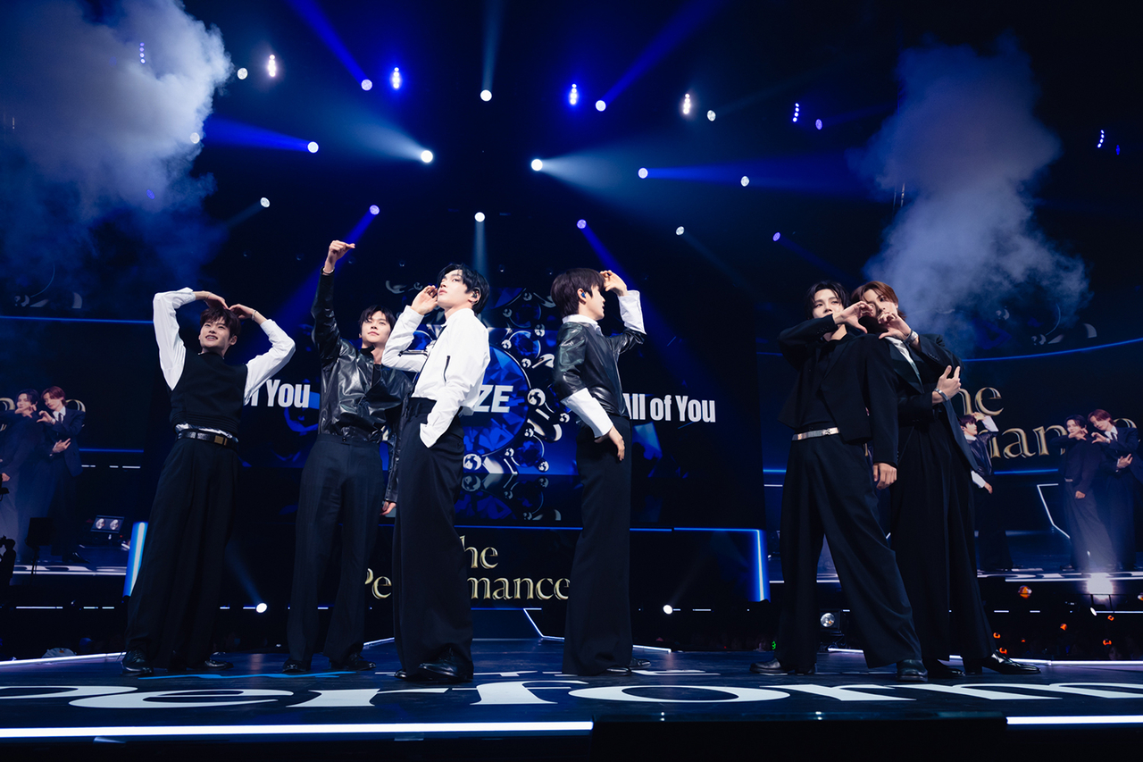 Riize performs at “The Performance” festival held at K-Arena Yokohama in Japan on April 10. (The Performance)