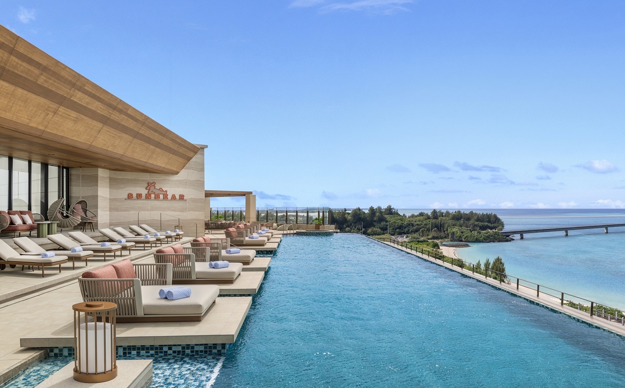 Rooftop infinity pool at the Canopy by Hilton Okinawa Miyako Island Resort in Japan overlooks the sea, offering panoramic sunset views. (Hilton)