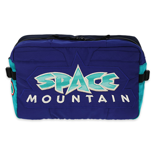 With costumes from the Space Mountain attraction which closed at Tokyo Disneyland in 2024, this belt bag is two tones. In navy and teal, the front of the bag has an embroidered