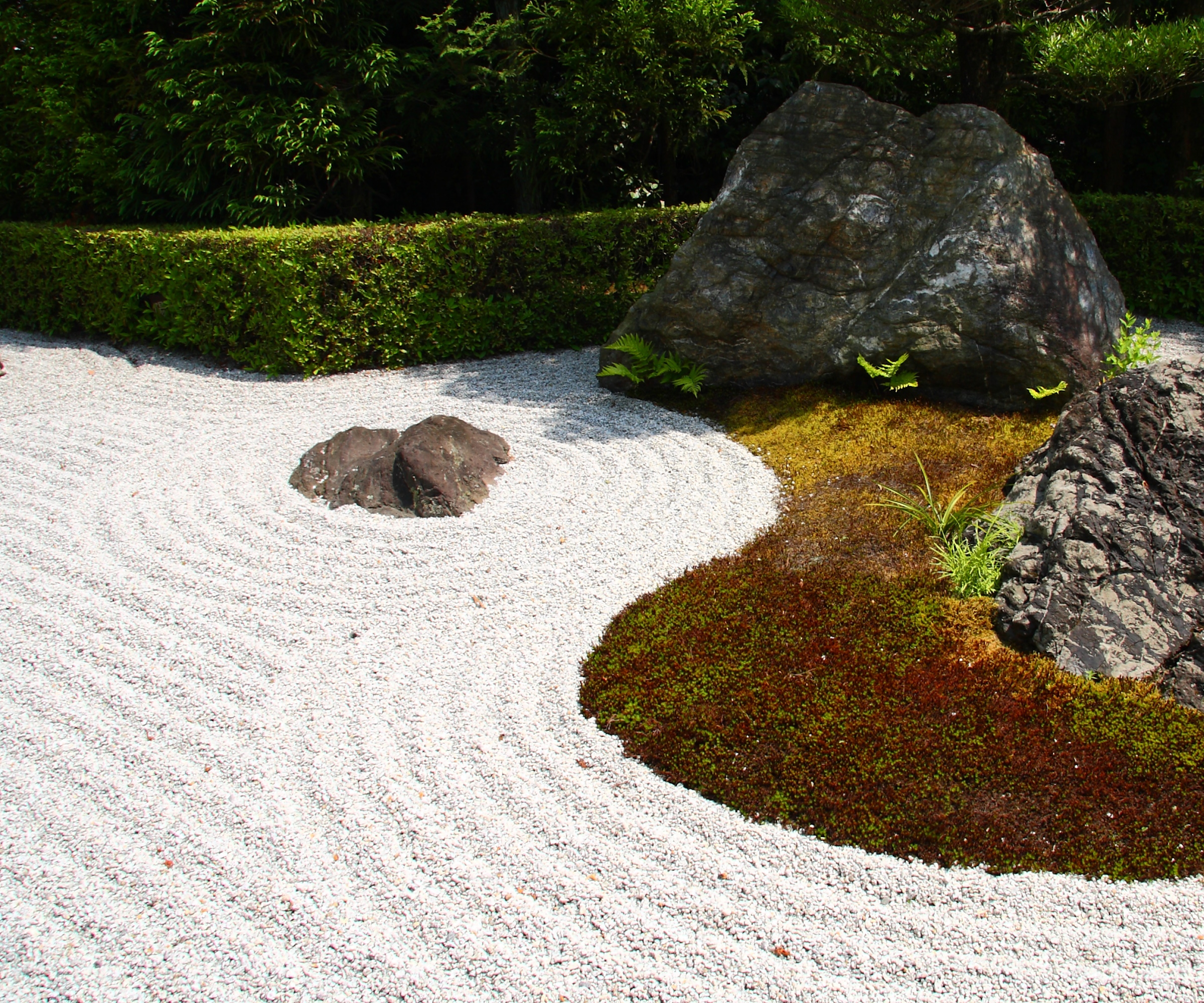 Stones and raked gravel in a zen garden