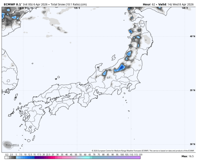 ECMWF snowfall forecast map