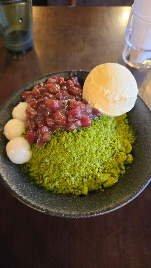 matcha shaved ice and matcha drink