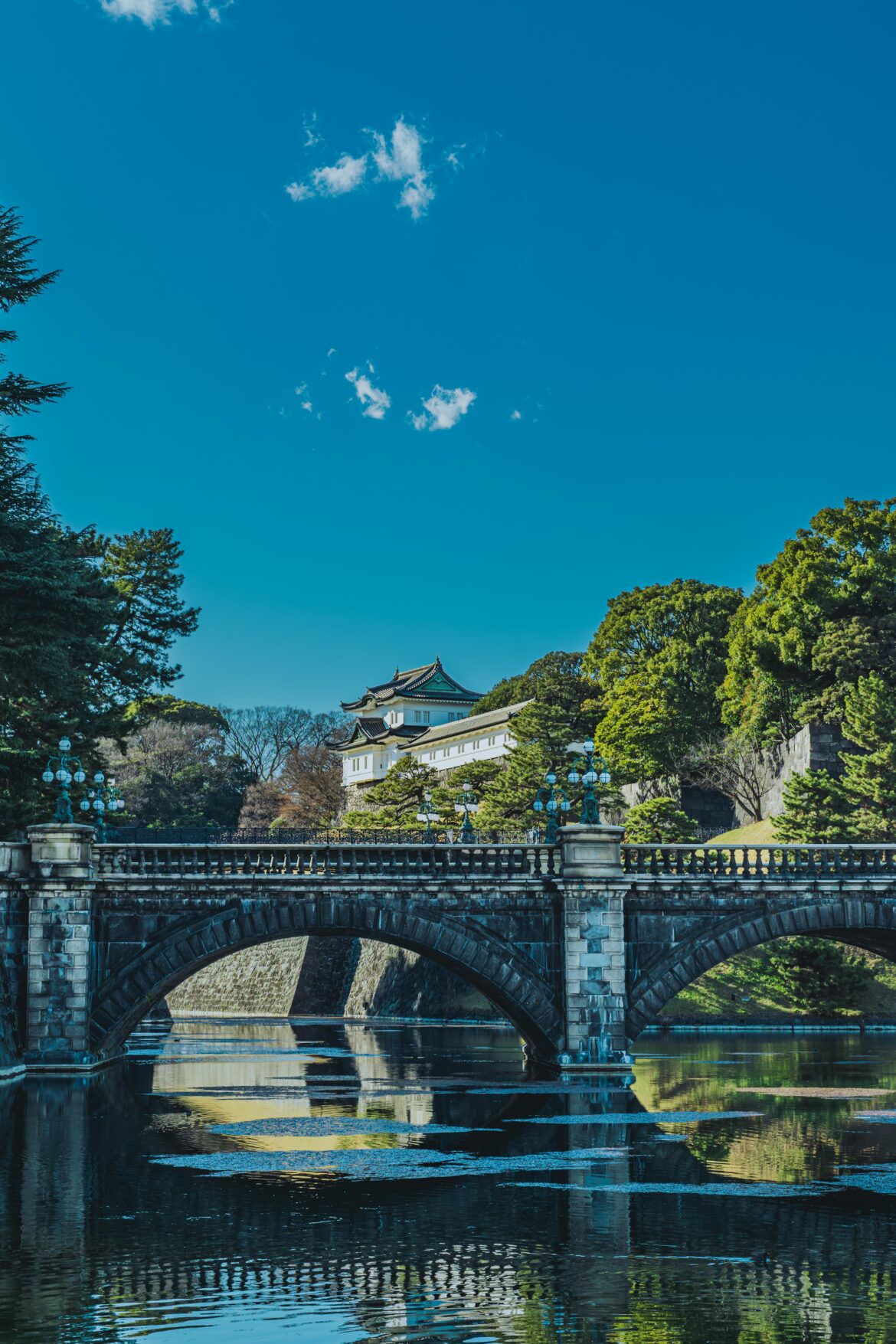 The Imperial Palace East Garden and the stone bridge (Nijubashi), Tokyo. [OC]