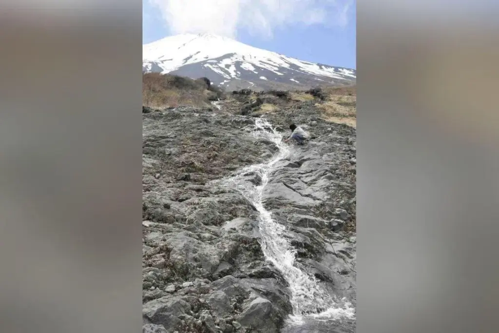 With snow melting at an earlier rate in 2026, the "phantom waterfalls" began forming as early as in late April.