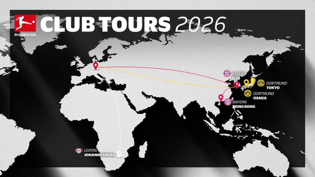 German club tours in summer 2026: Bayern Munich in South Korea & Hong Kong, Borussia Dortmund in Japan, RB Leipzig go to South Africa