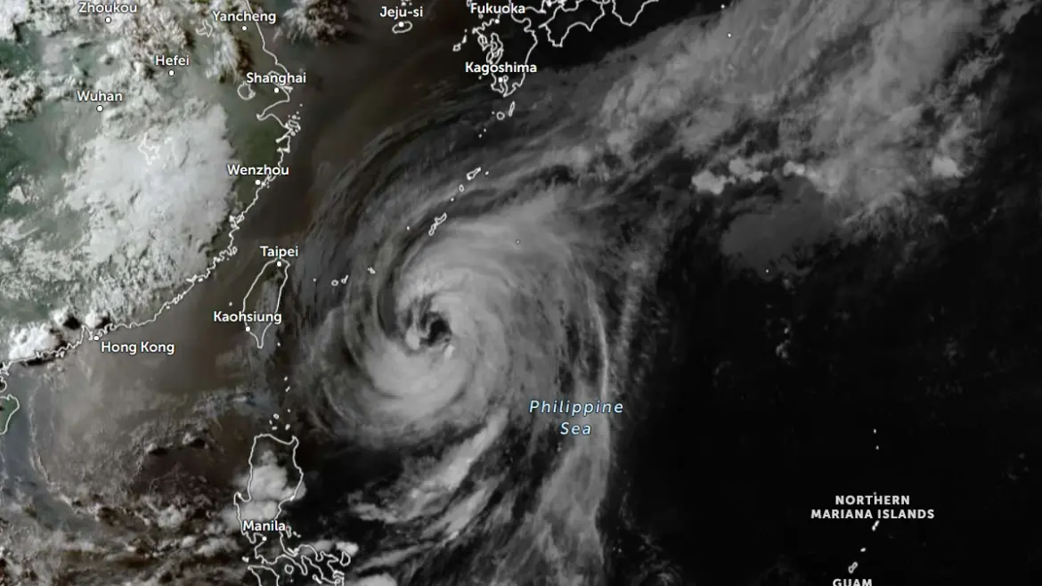 Satellite image of Tropical Storm Jangmi (Domeng) at 1010 UTC on May 31, 2026