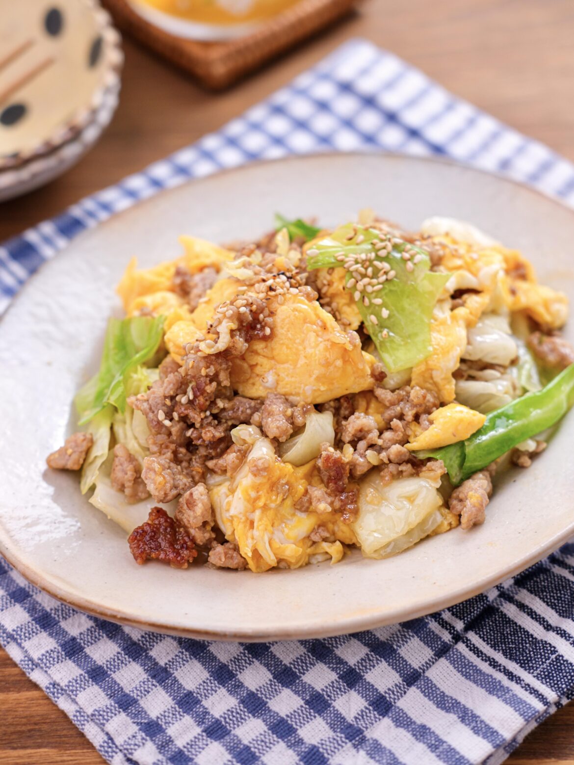 Stir-Fried Ground Pork, Cabbage, and Egg with Miso Sauce