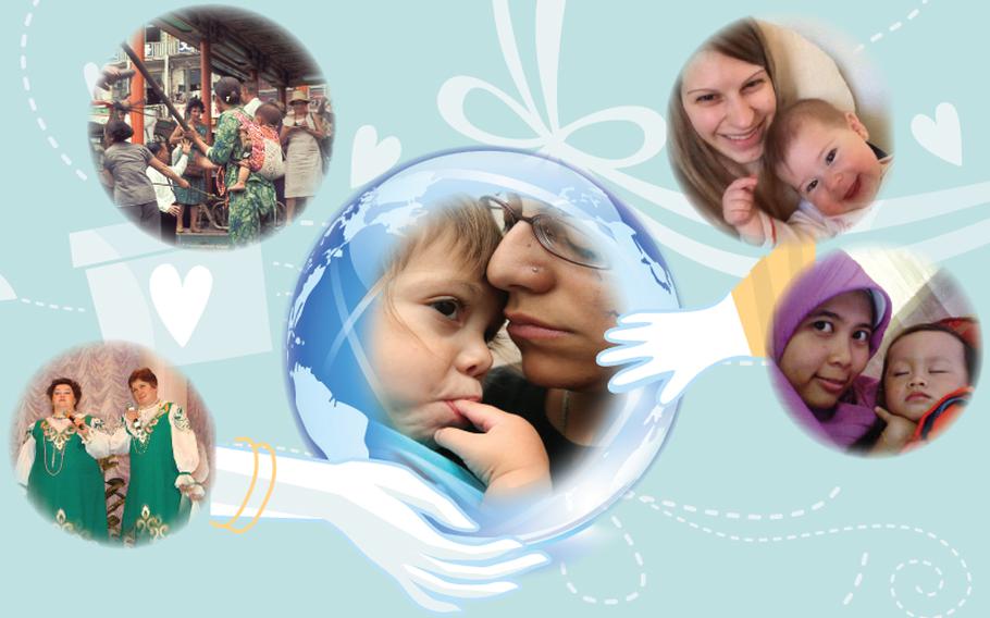 Five different photos of mothers and each of their children.