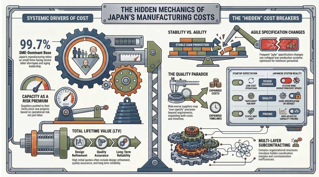 Hidden cost in Japan manufacturing system. | AI infographic