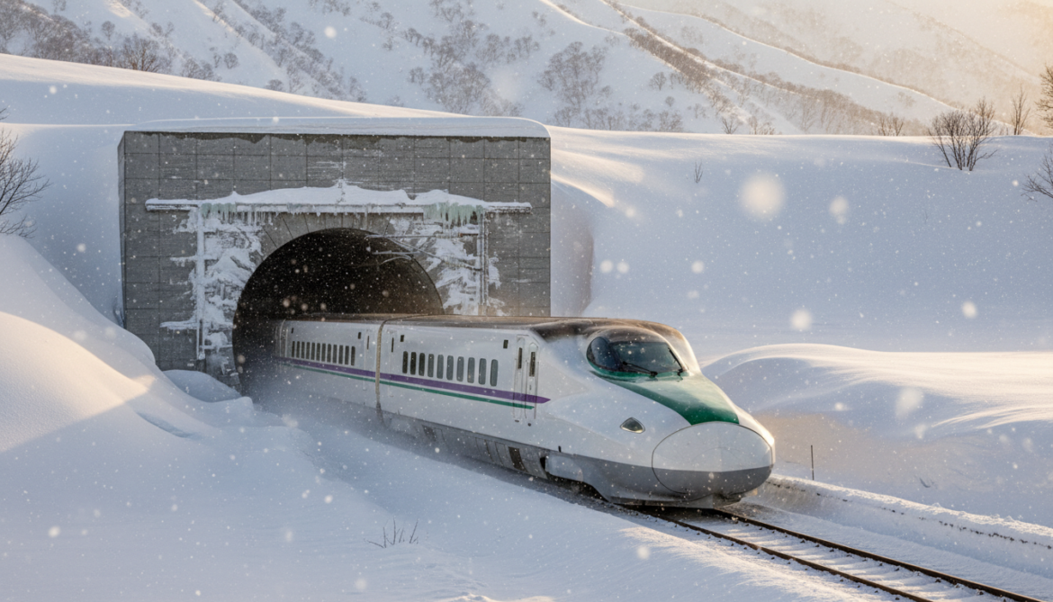 Japanese engineers dig 32,675 meters of tunnel under the mountains of Hokkaido to extend the Shinkansen 211 km to Sapporo. Japanese engineers dig 32,675 meters of tunnel under the mountains of Hokkaido to extend the Shinkansen 211 km to Sapporo.