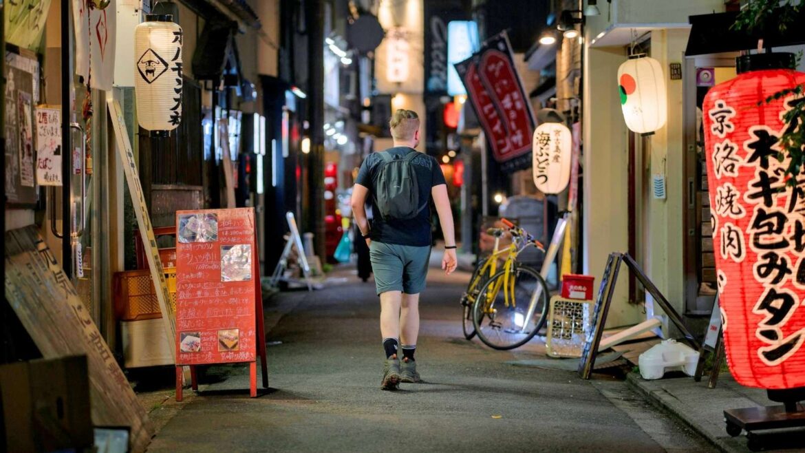 man sightseeing in Japan