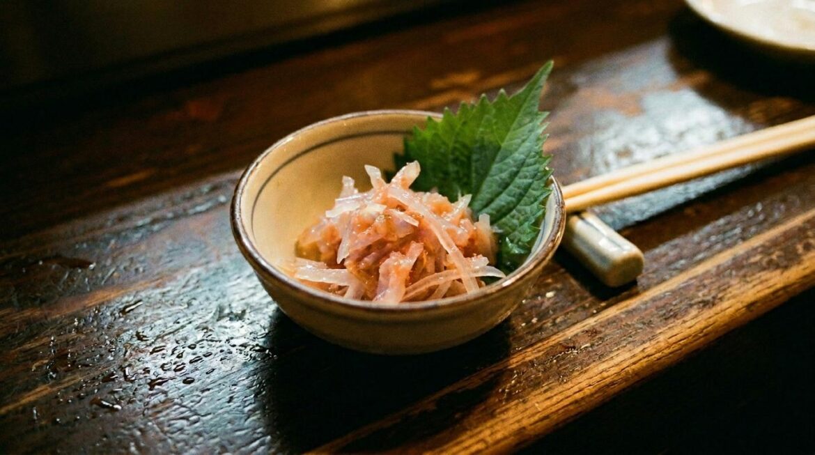 "Ume Suisho" is a popular side dish at izakaya. It consists of shredded shark cartilage mixed with umeboshi.