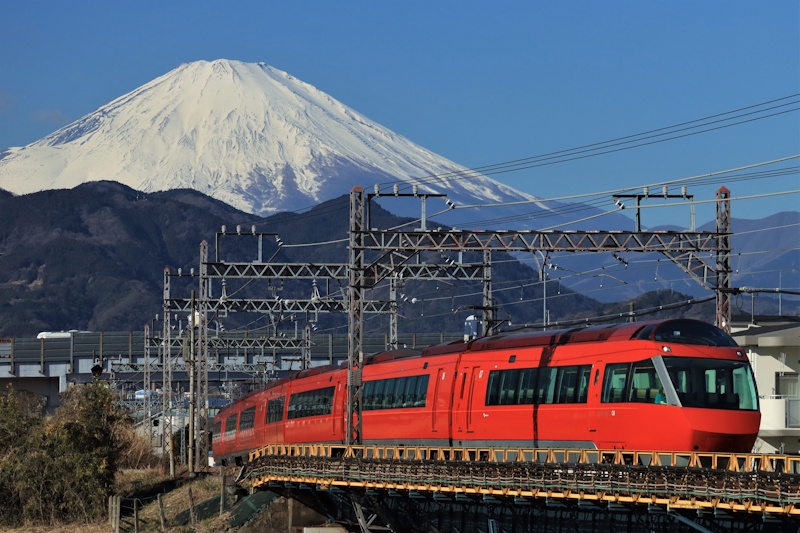 The Odakyu Romance Car with Mt. Fuji in the background