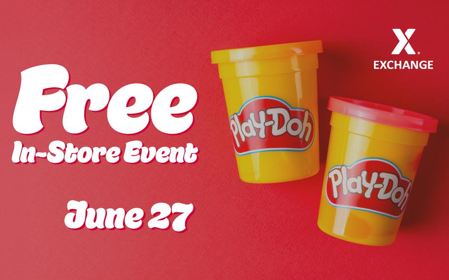 Play-Doh Free In-Store Event flyer; Play-Doh containers picture