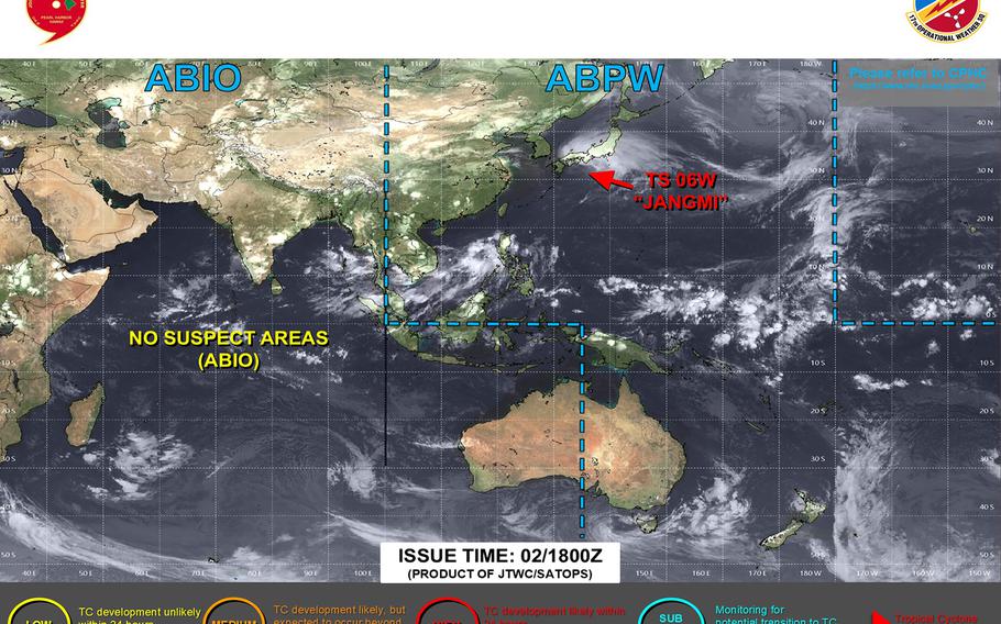 The satellite image of the Pacific, showing whereabouts of the typhoon.
