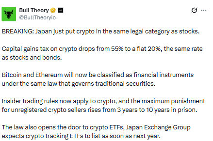 Japan's new crypto bill also opens the door to crypto ETFs