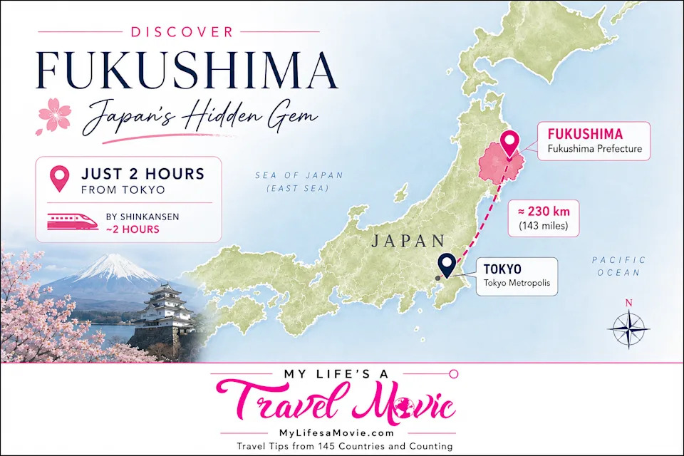 A map of Japan showing where Fukushima is and how far it is from Tokyo