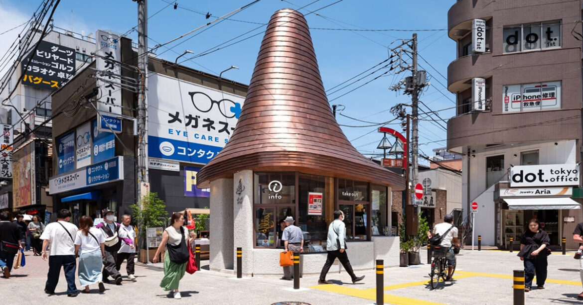 sculptural copper canopy tops micro-landmark community hub in tokyo sculptural copper canopy tops micro-landmark community hub in tokyo