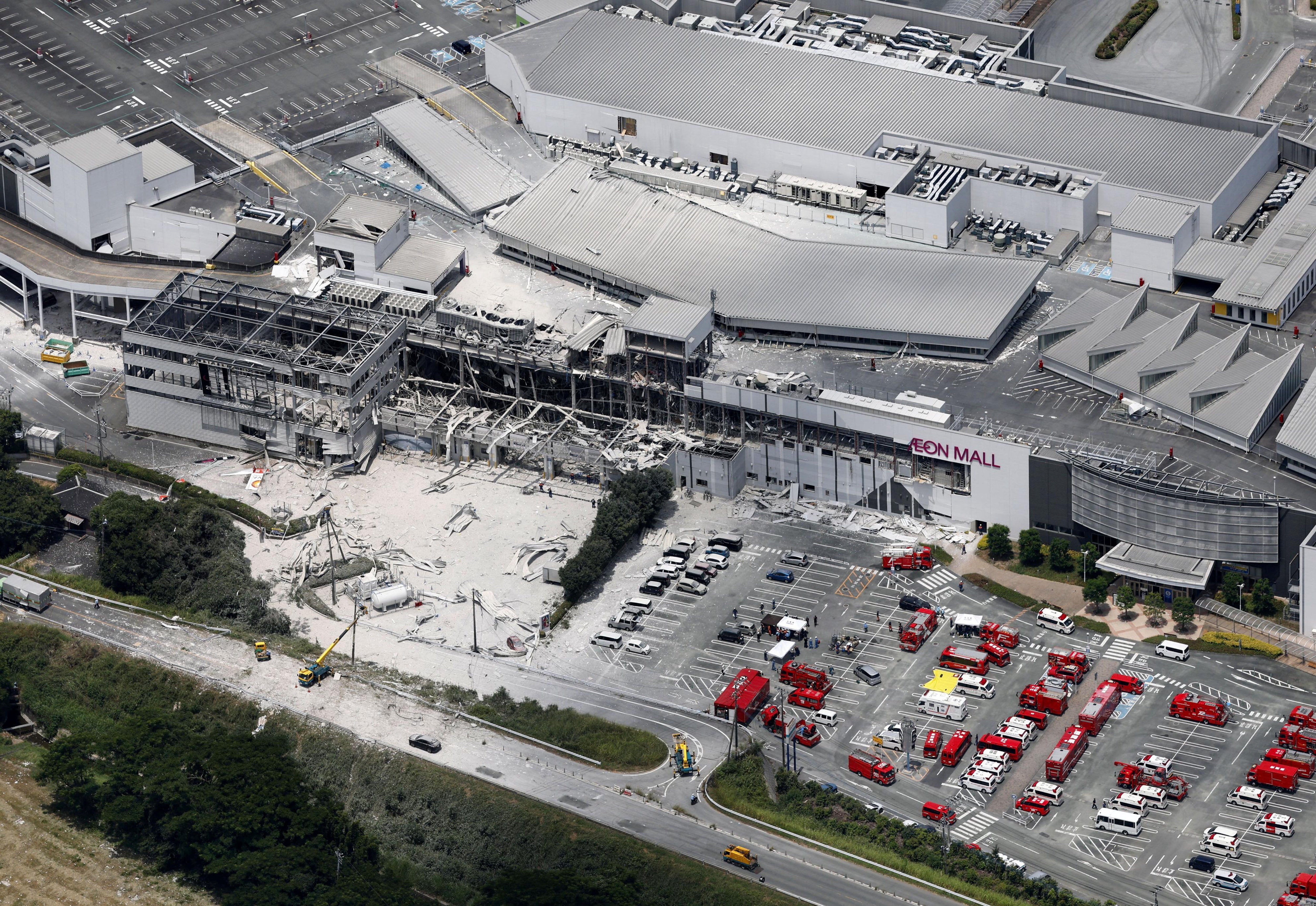 A view of Aeon Mall shopping centre, after an explosion occurred following an earthquake with a preliminary magnitude of 7.1 struck Japan's southern Kumamoto prefecture, in Kashima Town, Kumamoto Prefecture, Japan