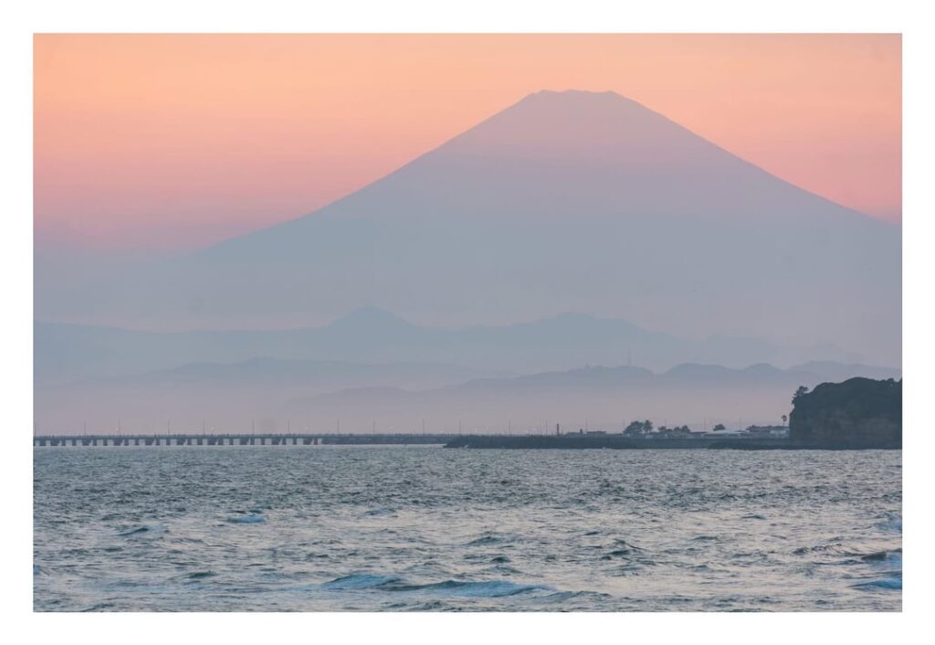 Sunset over Enoshima and Mt Fuji