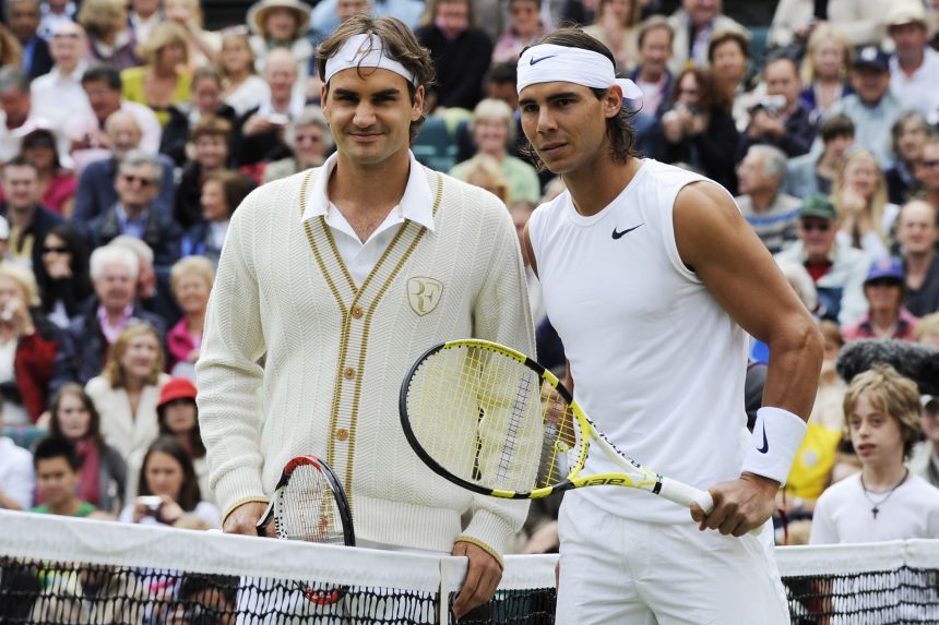 Roger Federer and Rafael Nadal at Wimbledon in 2008, demonstrating how the rules of tennis attire allow for a lot of persona.