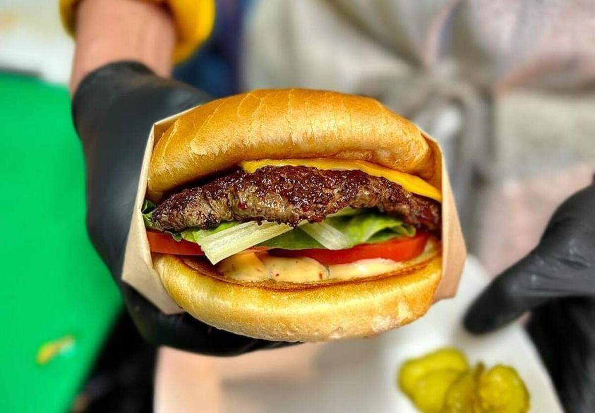 A hamburger from Doug’s Burgers, a Bellingham based food truck that is opening a new restaurant at 2527 Meridian St., Bellingham, Wash. that is set to open spring of 2024.
