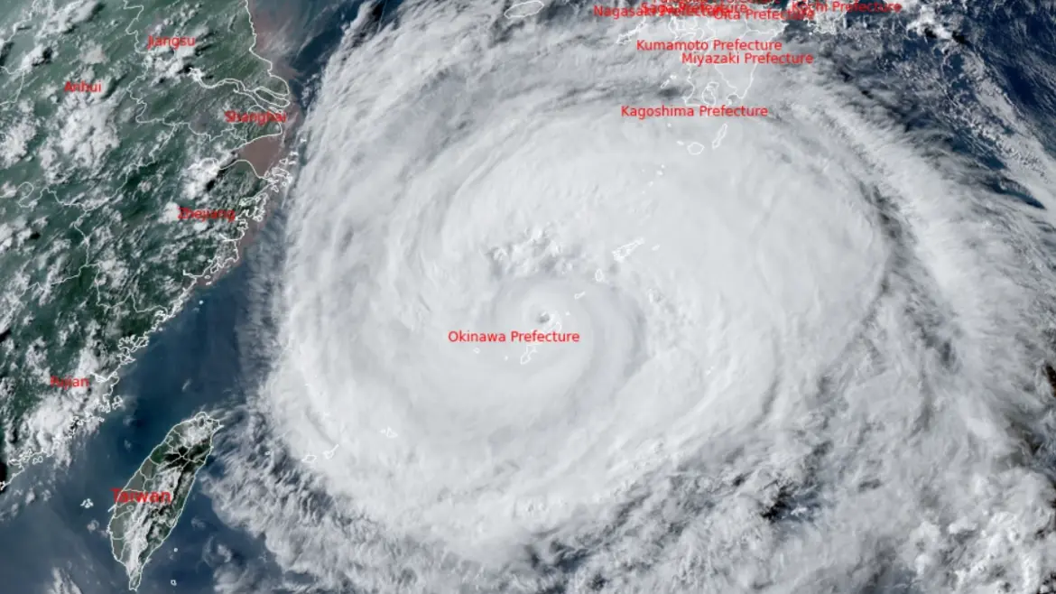 Typhoon Dolphin strengthens near Okinawa, 5 injured as China braces for landfall Satellite image of typhoon Dolphin at 0810 UTC on August 7, 2026