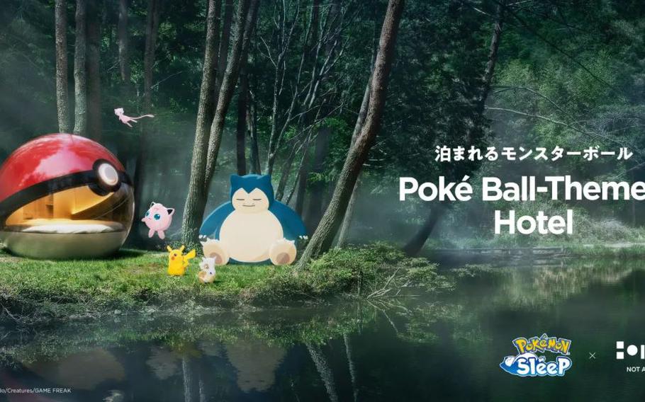 There are several Pokémons near Poké Ball and river.