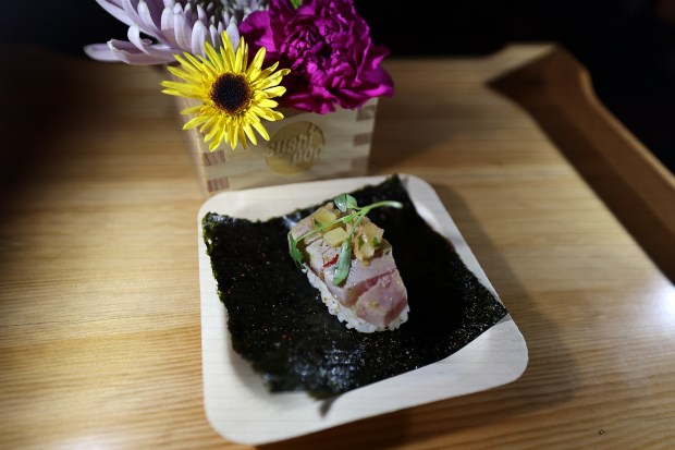 The "Bluefin Yam Yum" bluefin tuna dish from Sushi Pop is pictured during the Sushi Showdown at Morimoto Asia in Disney Springs on Monday, September 21, 2026. (Stephen M. Dowell/Orlando Sentinel)