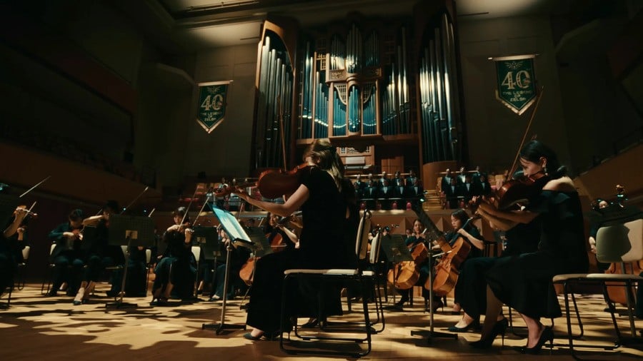 An orchestra playing at The Legend of Zelda 40th Anniversary Concert