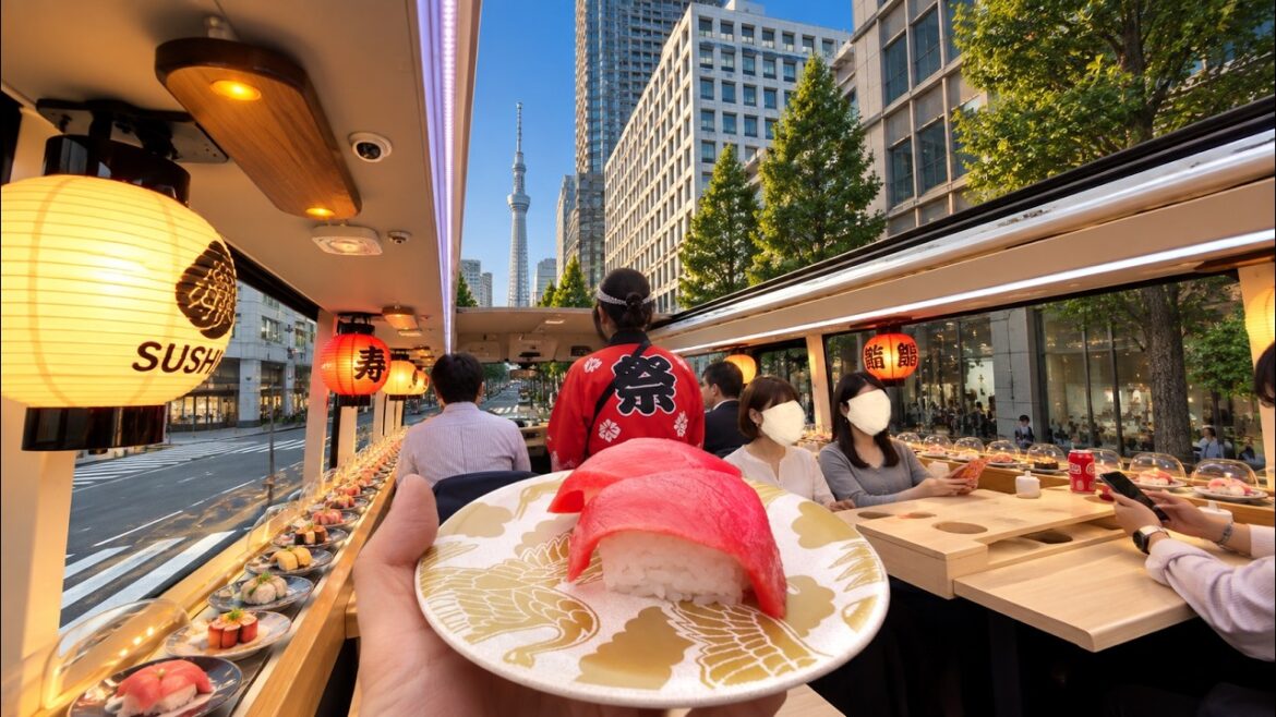 Riding the World's First Conveyor Belt Sushi Bus! | 🇯🇵 SUSHI BUS