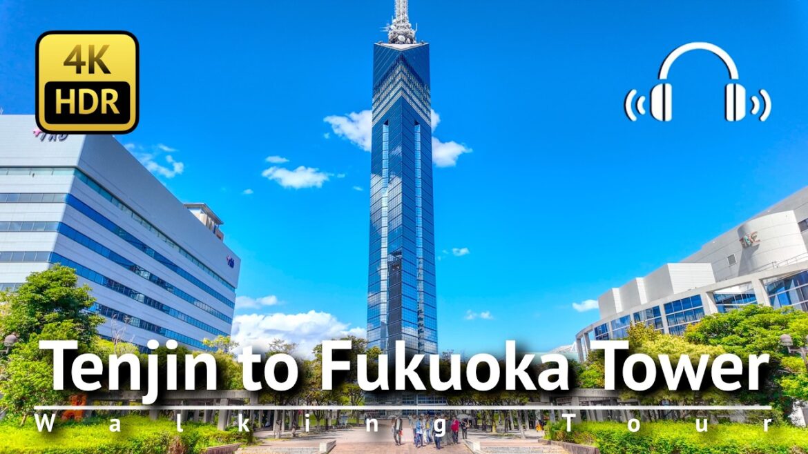 Fukuoka - Tenjin to Fukuoka Tower Walking Tour [4K/HDR/Binaural]