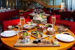 Japanese spread with bubbles at Zuma in Boston