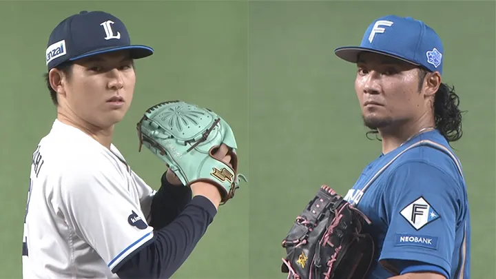 Saitama Seibu Lions pitcher Natsuki Takeuchi (left) and Hokkaido Nippon-Ham Fighters pitcher Hiromi Ito (right) (c) Persol Pacific League TV