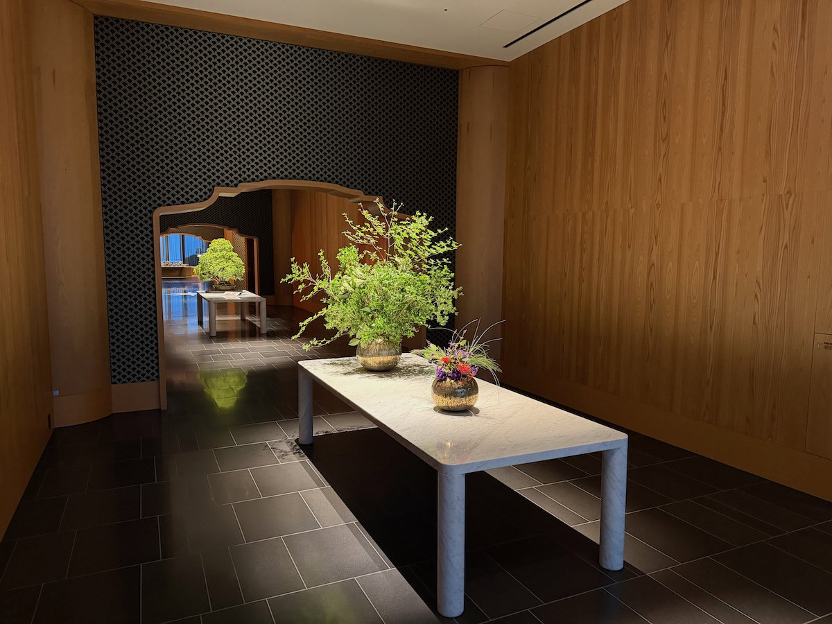 Another view of the Bulgari Hotel Tokyo lobby with artful design and finishes